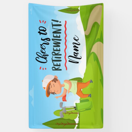 Golf-gelukkige pensionering met gelukkige golfer o spandoek (Verticaal)