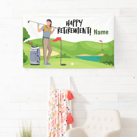Golf-gelukkige pensionering met gelukkige golfer o spandoek (Insitu)