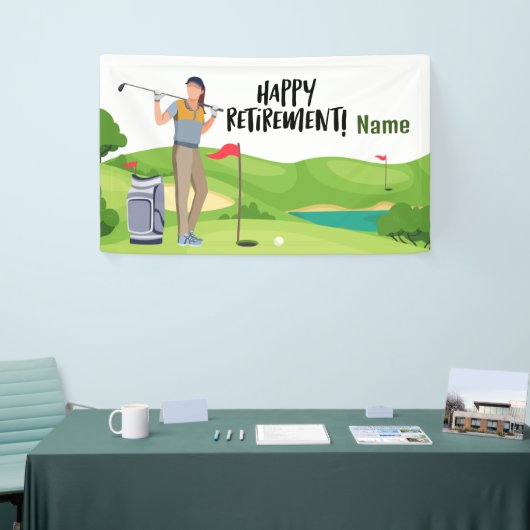 Golf-gelukkige pensionering met gelukkige golfer o spandoek (Beurs)