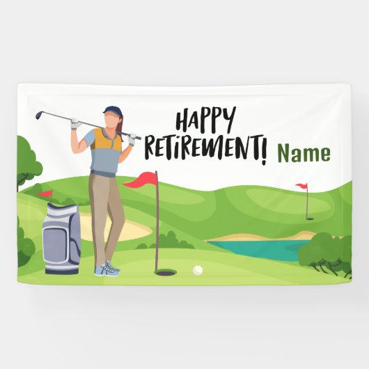 Golf-gelukkige pensionering met gelukkige golfer o spandoek (Horizontaal)