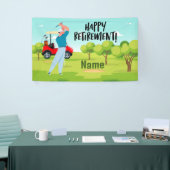 Golf-gelukkige pensionering met gelukkige golfer o spandoek (Beurs)