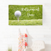 Golf-gelukkige pensionering met golfbal op groen spandoek (Insitu)