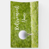 Golf-gelukkige pensionering met golfbal op groen spandoek (Verticaal)