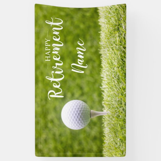 Golf-gelukkige pensionering met golfbal op groen spandoek (Verticaal)