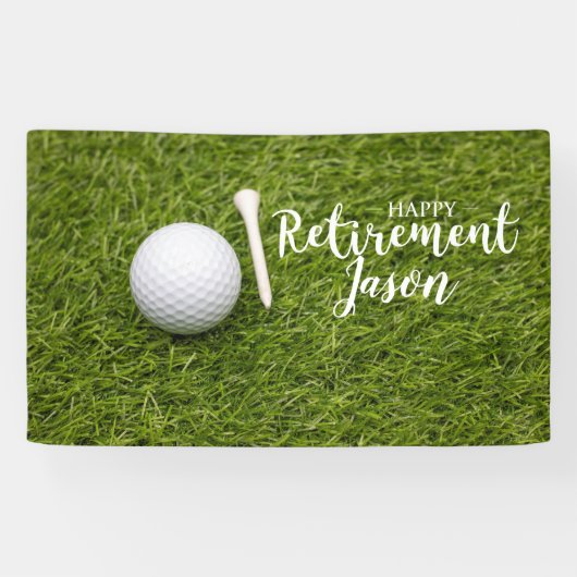 Golf-gelukkige pensionering met golfbal op groen spandoek (Horizontaal)