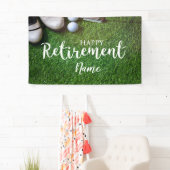 Golf-gelukkige pensionering met golfbal op groen spandoek (Insitu)