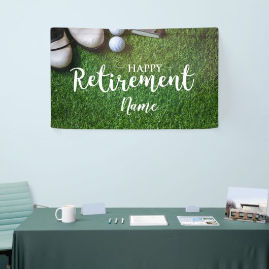 Golf-gelukkige pensionering met golfbal op groen spandoek (Beurs)