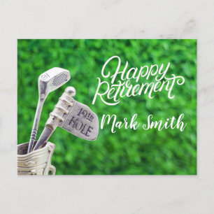 Golf-gelukkige pensionering met golfijzer briefkaart