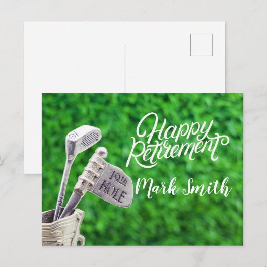 Golf-gelukkige pensionering met golfijzer briefkaart (Voorkant / Achterkant)