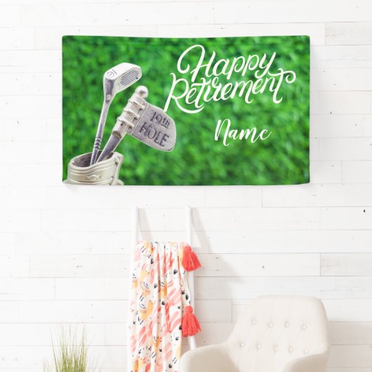 Golf-gelukkige pensionering met golfijzer spandoek (Insitu)