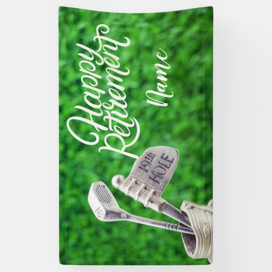 Golf-gelukkige pensionering met golfijzer spandoek (Verticaal)