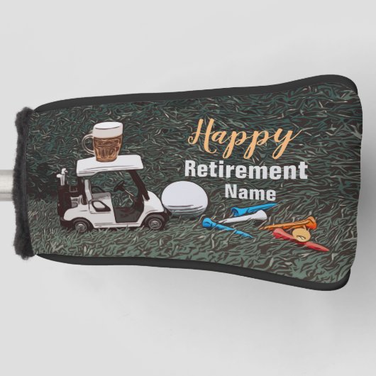 Golf-gelukkige pensionering met naam bierkart golf golfheadcover (Voorkant)