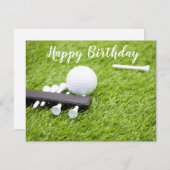 Golf gelukkige verjaardag met golfbal en tee (Voorkant / Achterkant)