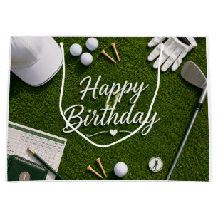 Golf Gelukkige Verjaardag op Groen Grote Cadeaubag Groot Cadeauzakje