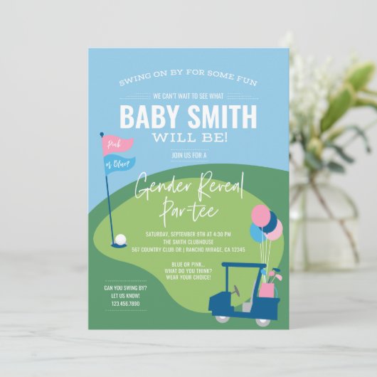 Golf Gender onthullen Par-t-shirt Uitnodiging (Staand voorkant)