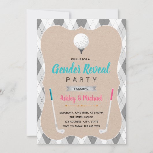 Golf gender onthult themauitnodiging kaart (Voorkant)