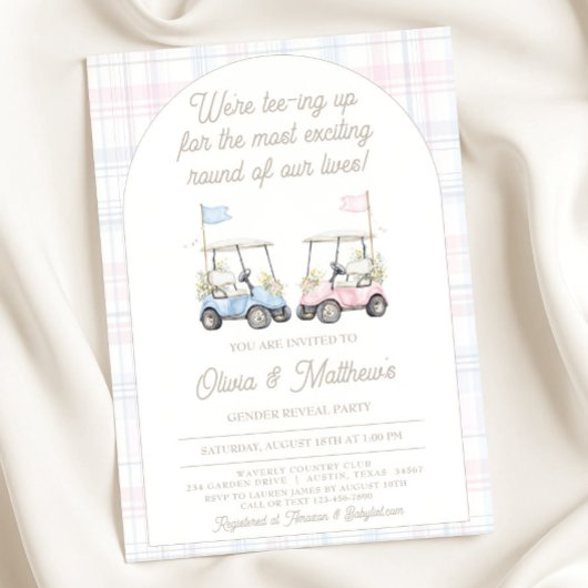 Golf Gender Reveal Invitation - Baby Golf Carts Kaart