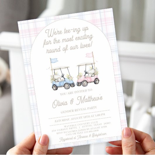 Golf Gender Reveal Invitation - Baby Golf Carts Kaart