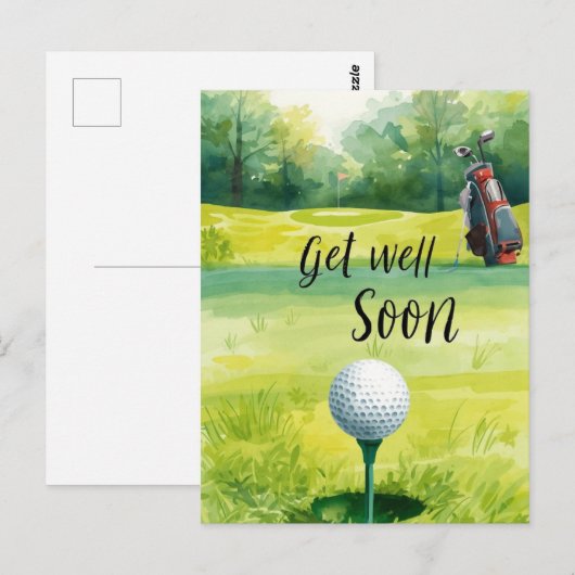 Golf Get Well Soon Kaart – Waterverf Golfbaan (Voorkant / Achterkant)