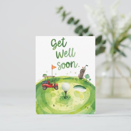 Golf Get Well Soon Kaart – Waterverf Golfbaan (Staand voorkant)