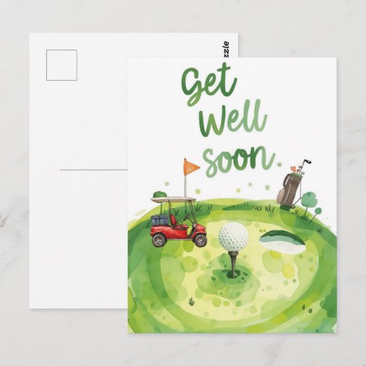 Golf Get Well Soon Kaart – Waterverf Golfbaan (Voorkant / Achterkant)