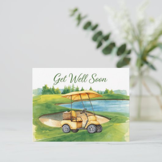 Golf Get well soon with Golf Cart on green Briefkaart (Staand voorkant)