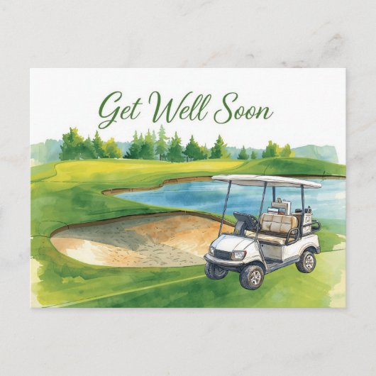 Golf Get well soon with Golf Cart on green Briefkaart (Voorkant)