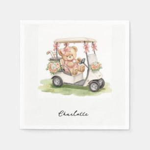 Golf Girl Baby Shower met teddybeer op golfkarretj Servet