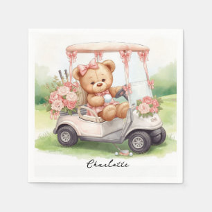 Golf Girl Baby Shower met teddybeer op golfkarretj Servet