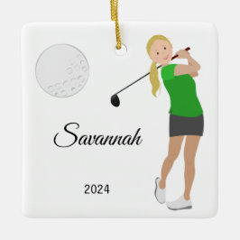 Golf Girl Blonde Hair Keramisch Ornament