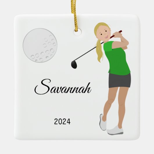 Golf Girl Blonde Hair Keramisch Ornament (Voorkant)