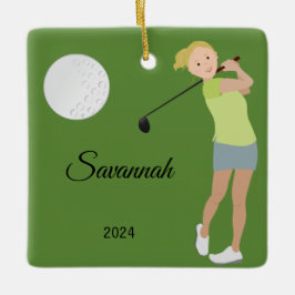 Golf Girl Blonde Keramisch Ornament