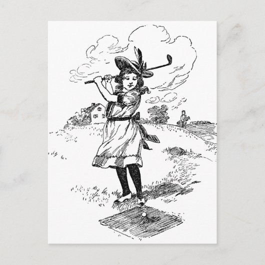 Golf Girl Golfing  kunst Briefkaart (Voorkant)