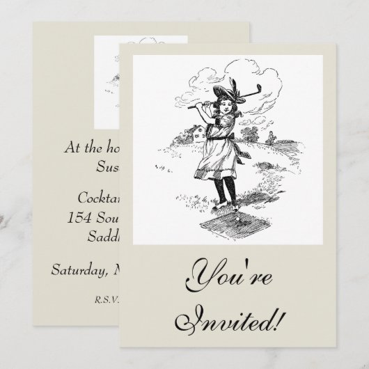 Golf Girl Golfing  kunst Kaart (Voorkant / Achterkant)