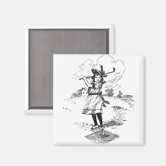 Golf Girl Golfing  kunst Magneet (Voorkant / Achterkant)