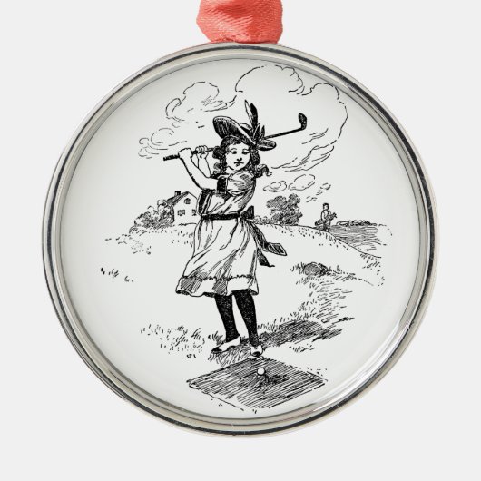 Golf Girl Golfing  kunst Metalen Ornament (Voorkant)