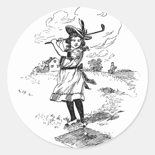Golf Girl Golfing  kunst Ronde Sticker (Voorkant)