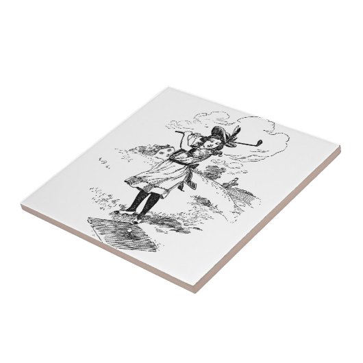 Golf Girl Golfing  kunst Tegeltje (Zijkant)