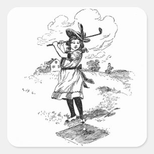 Golf Girl Golfing  kunst Vierkante Sticker