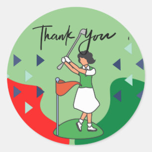 Golf Girl Lady Woman Golfing Bedankt Ronde Sticker