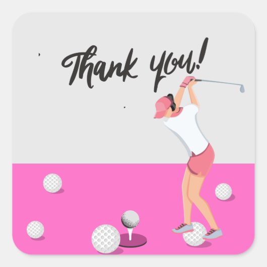 Golf Girl Lady Woman Golfing Dank u roze Vierkante Sticker (Voorkant)