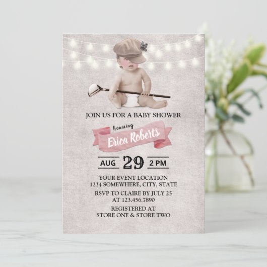  Golf Girl Sport Theme Baby shower Kaart (Staand voorkant)