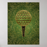 Golf Gold Green Filigree Sports Art