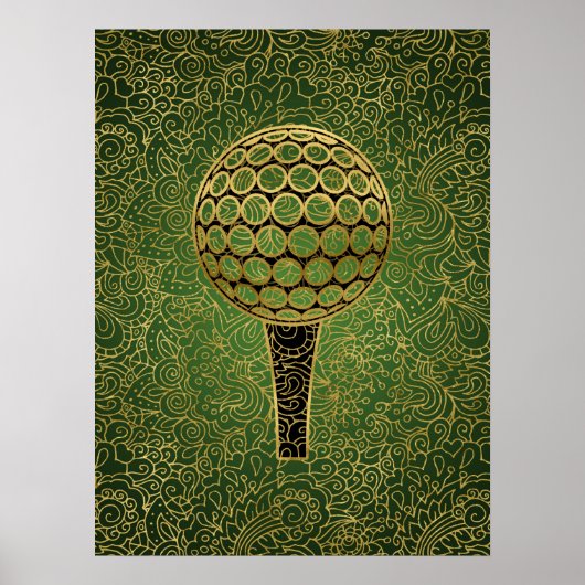 Golf Gold Green Filigree Sports Art Poster (Voorkant)