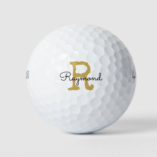 Golf Gold Monogram Initiaal en naam in zwart Golf Golfballen (Voorkant)
