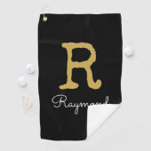 Golf Gold Monogram Initiaal en naam zwart Golfhanddoek (Insitu)
