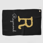Golf Gold Monogram Initiaal en naam zwart Golfhanddoek (Horizontaal)