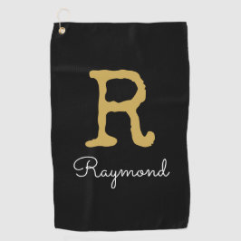 Golf Gold Monogram Initiaal en naam zwart Golfhanddoek