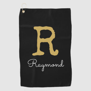 Golf Gold Monogram Initiaal en naam zwart Golfhanddoek