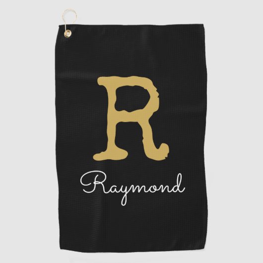 Golf Gold Monogram Initiaal en naam zwart Golfhanddoek (Voorkant)